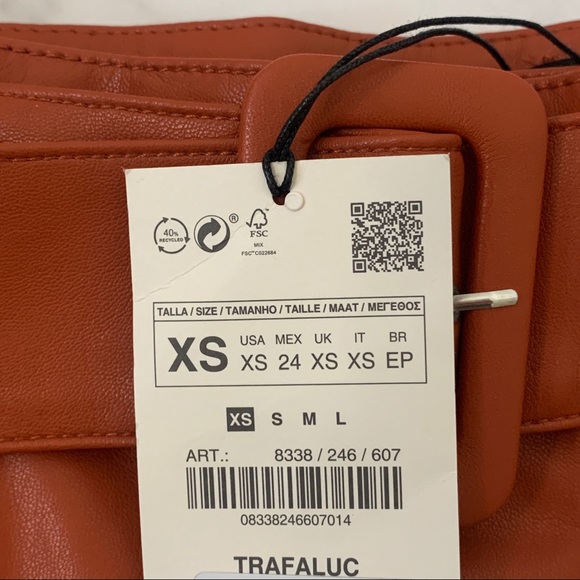 *Blogger Fav* New Zara Rust red faux leather belted shorts Size XS - Picture 10 of 10